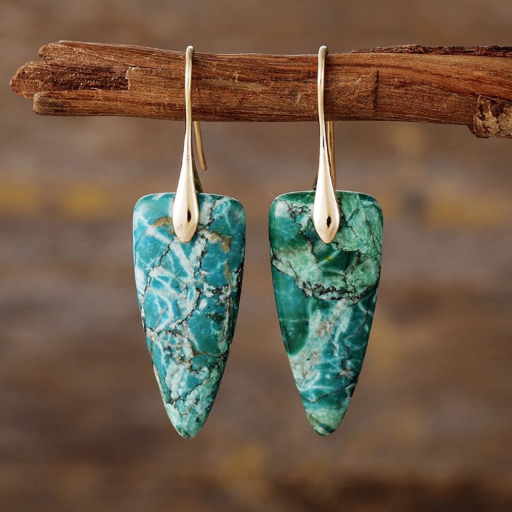 Green/Blue Natural Stone Geometric Shape Earrings